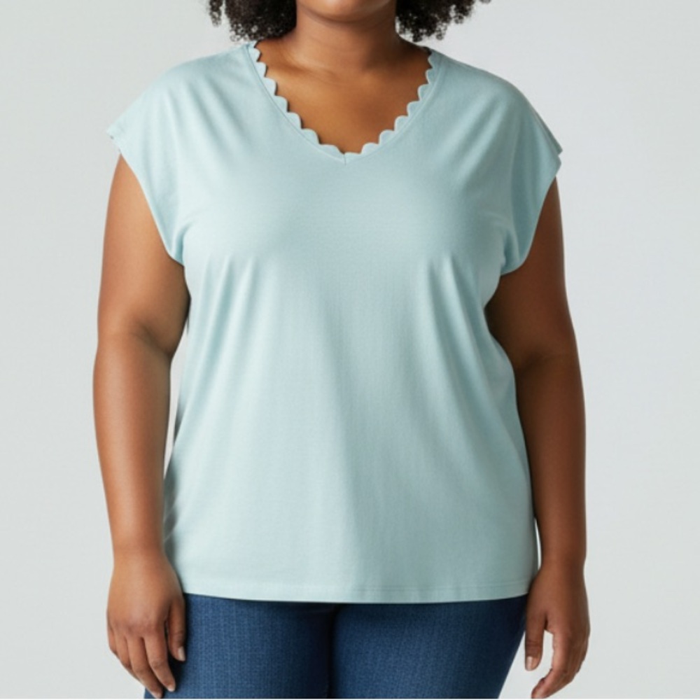 Light icy blue talbots v neck scallop neck sleeveless sweater size 3x NWT